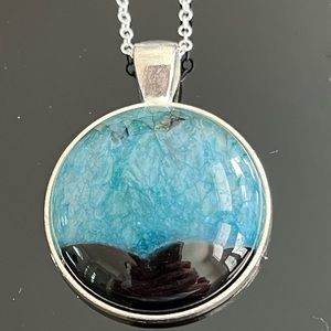 Aqua Blue Drusy Pendant with Sterling Silver Rolo Chain